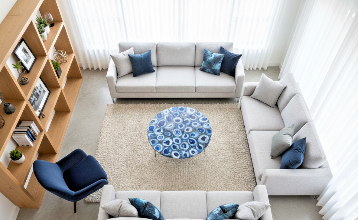 Blue Agate Center Table | Luxury Living Room Crystal Table | Natural Stone Decor