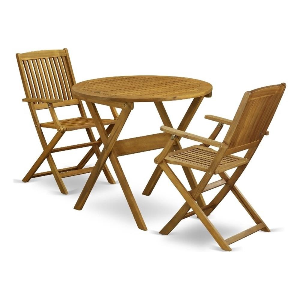 Pemberly Row Folding Table and 2 Outdoor Folding Chairs – Natural Oil Finish