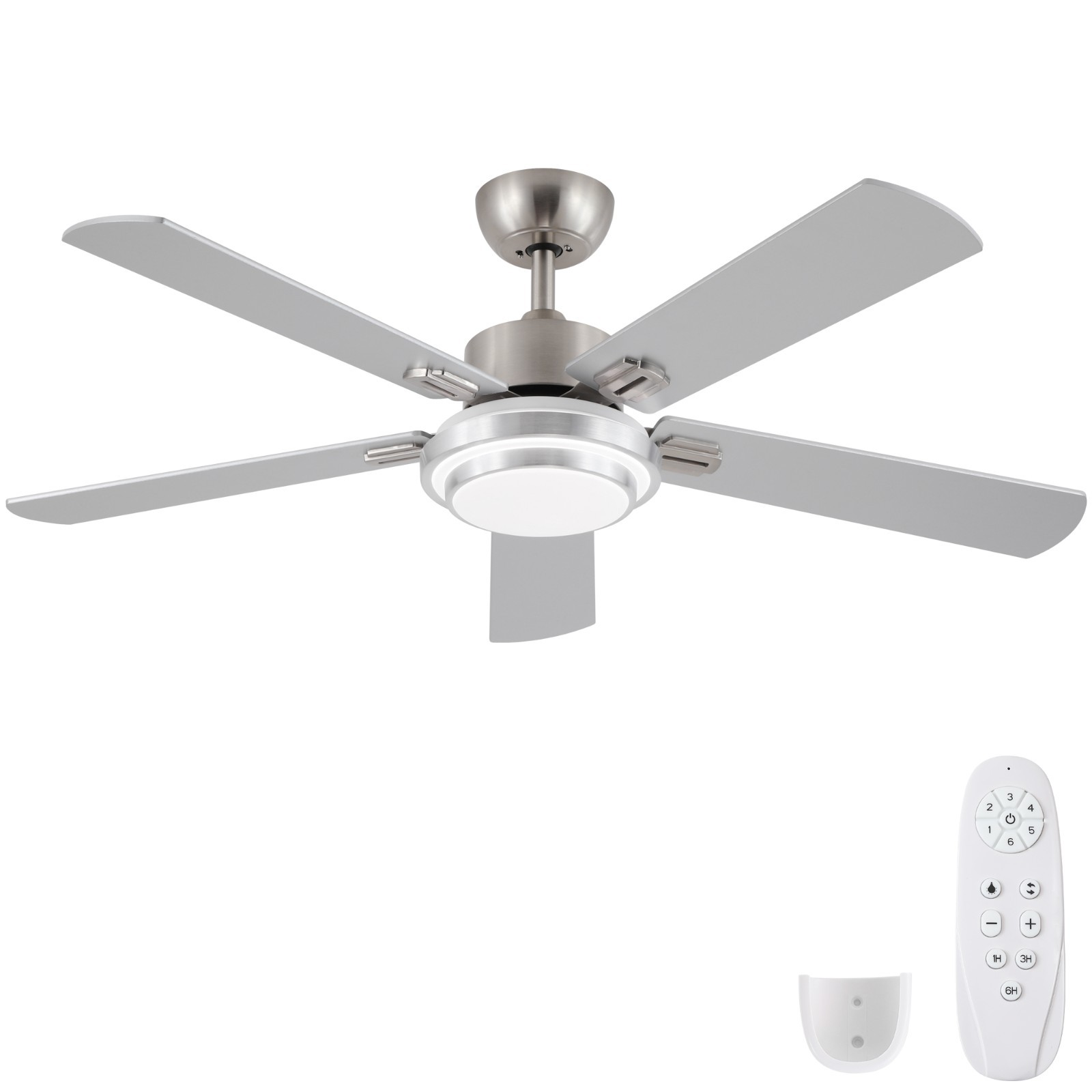 52 Inch Ceiling Fan with Light Remote Smart APP Indoor Brushed Nickel 5 Blades