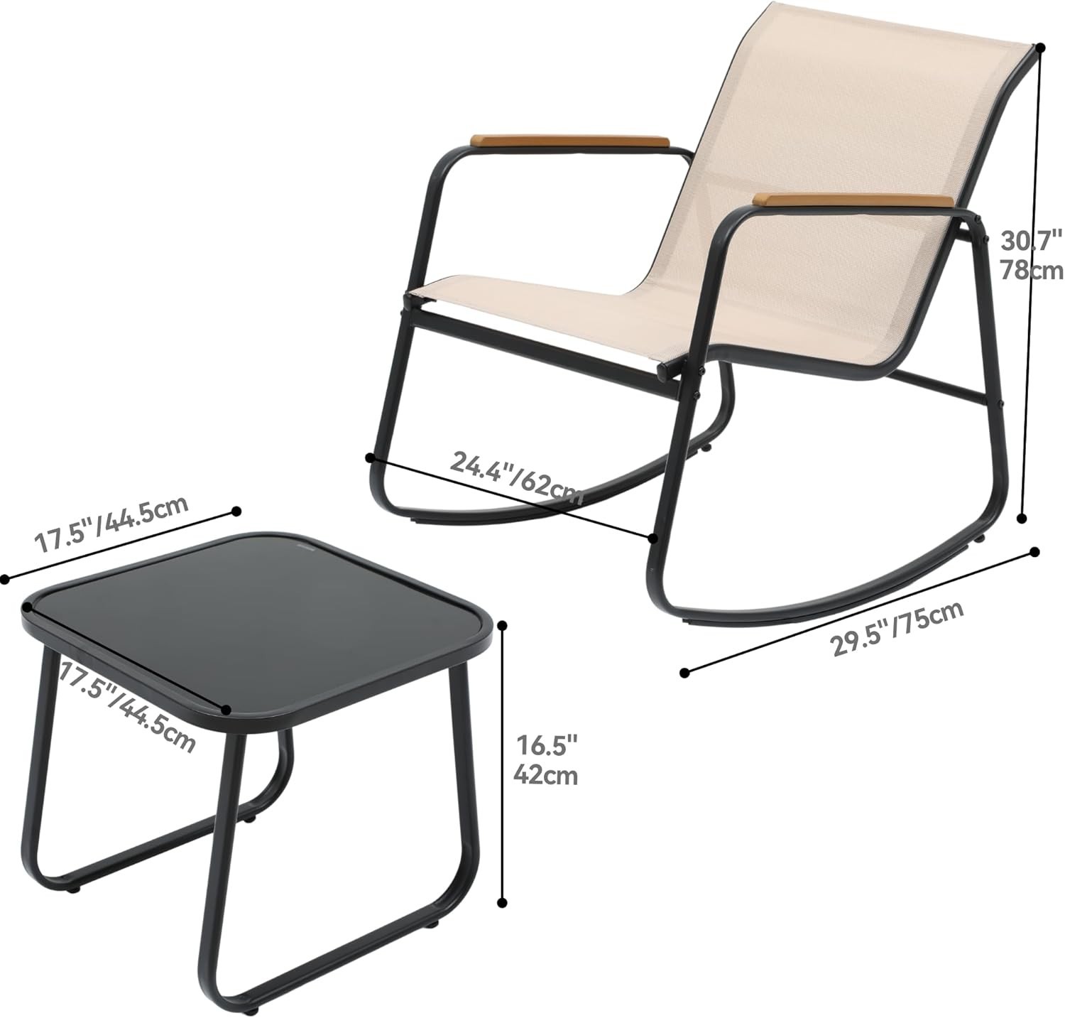 Patio Rocking Bistro Set, 3 Piece Durable Textilene Outdoor Furniture Set
