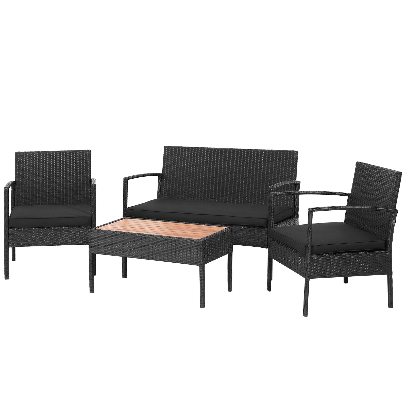 Patiojoy Patio Rattan 4PCS Cushioned Chair Side Table Set Bistro Set Classic