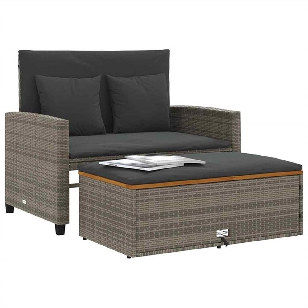 Bowery Hill Medium PE Wicker Acacia Wood & Powder-Coated Steel Garden Gray Sofa
