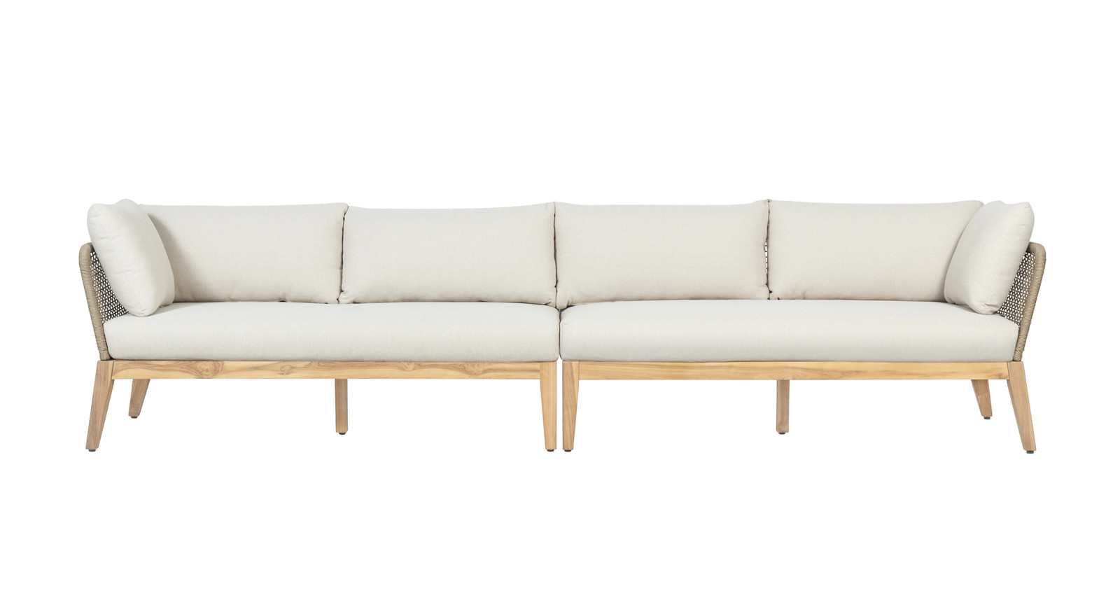 Cypress Teak Wood 128″ Sofa with Beige Color Rope Design Sofa