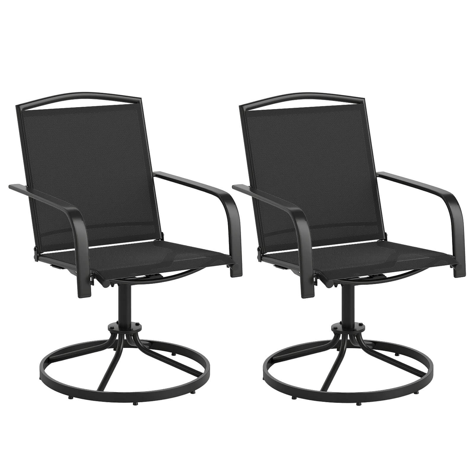 Patio Swivel Chairs Set of 2 w/ High Back & Round Metal Base for Backyard