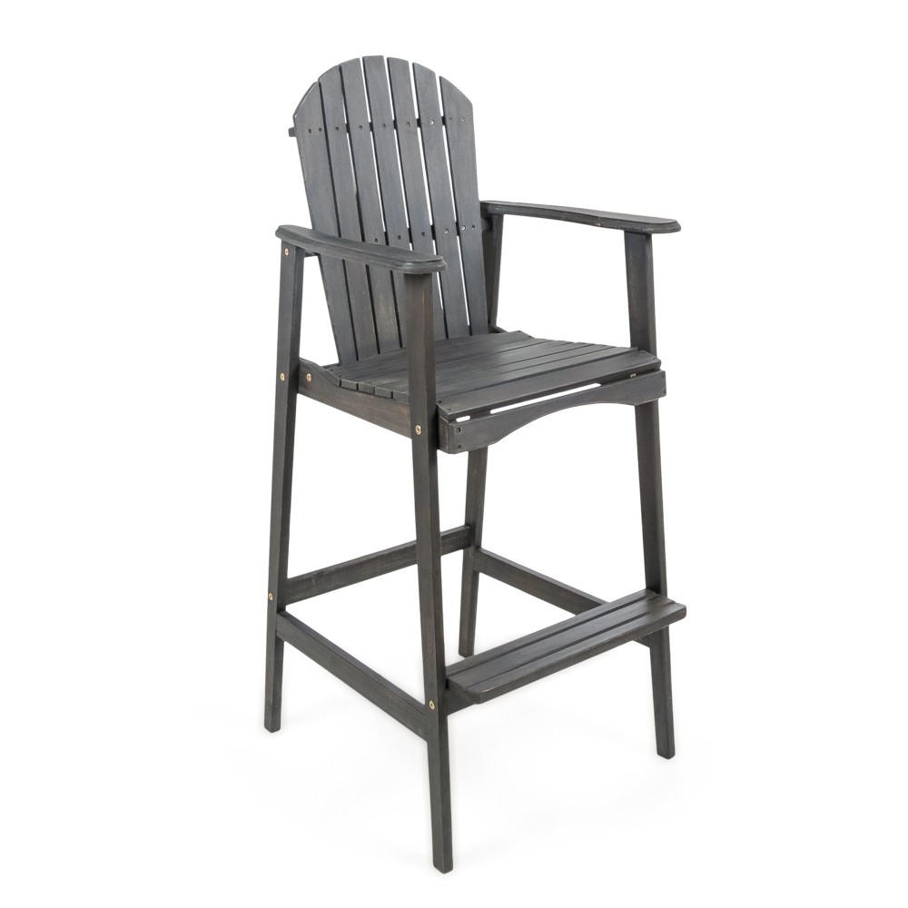 Outdoor Acacia Wood Adirondack Barstools Set of 2 Dark Gray