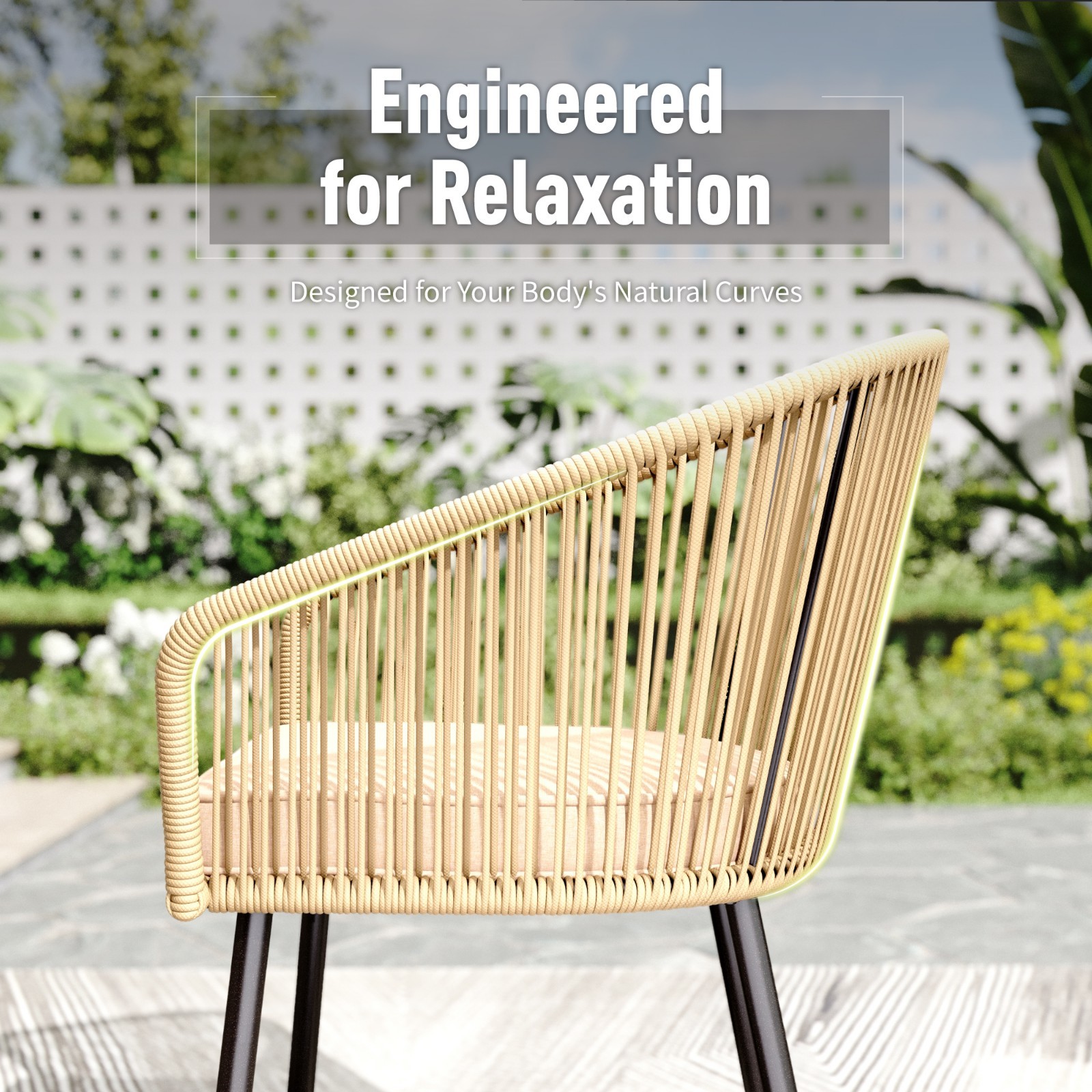 Outdoor Dining Set Patio Rattan Chairs with 37” Square Table Bistro Furniture