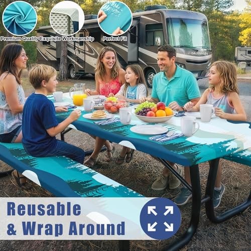 Picnic Table Cover with Bench Covers, Elastic 72″ x 30″ (Rectangular) Green