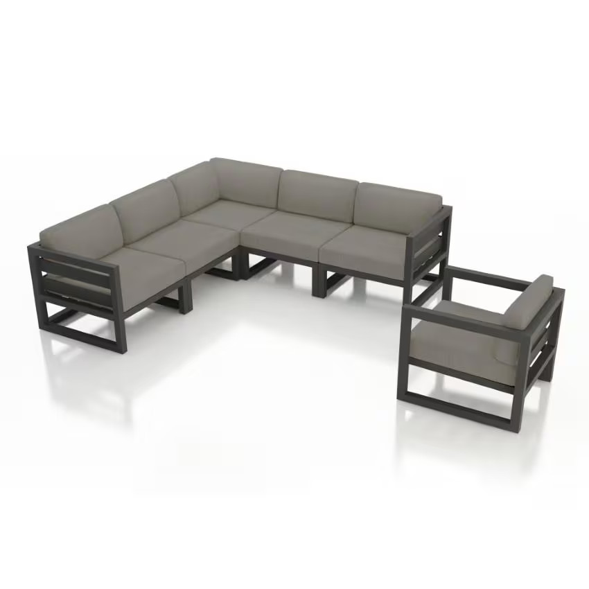 Misty Cove 6 Pc Aluminum Seating Set Sectional in Slate/Canvas Charcoal by