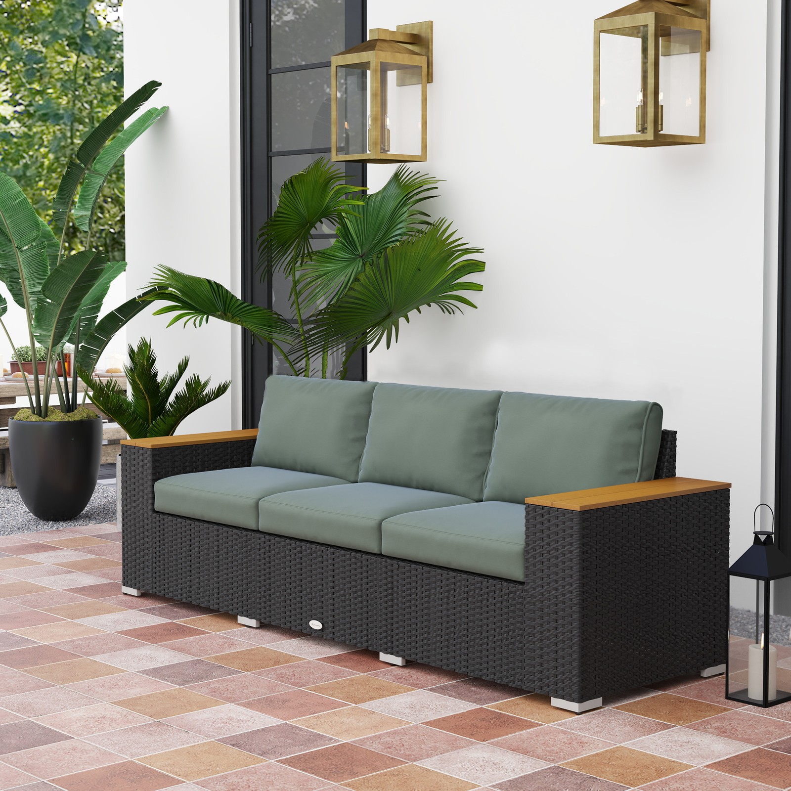 Outsunny 3-Seater Outdoor Sofa w/ 4″ Thick Cushions, Outdoor Couch, Dark Gray