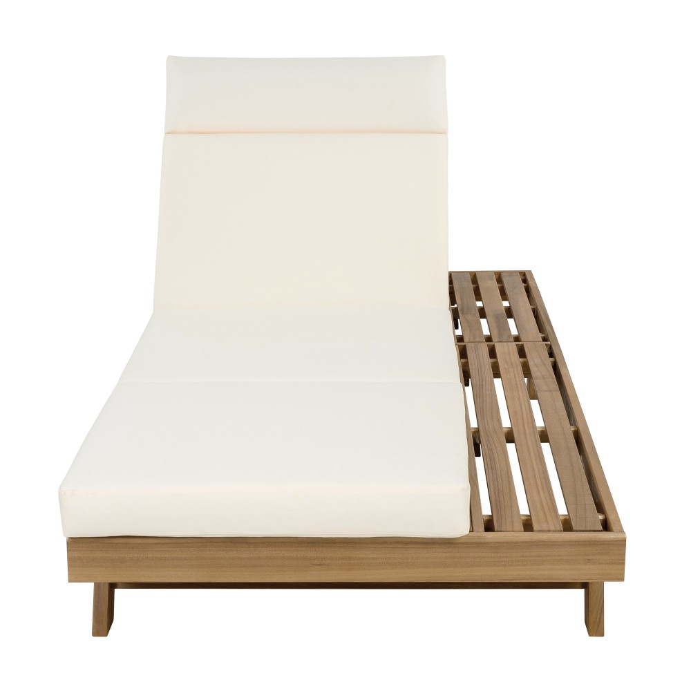 Outdoor Chaise Lounge Adjustable Headrest Water-Resistant Cushion Acacia Wood