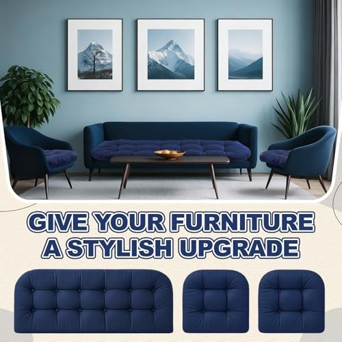 3 Pack Wicker Furniture Cushions Waterproof Outdoor/Indoor Tufted Navy Blue