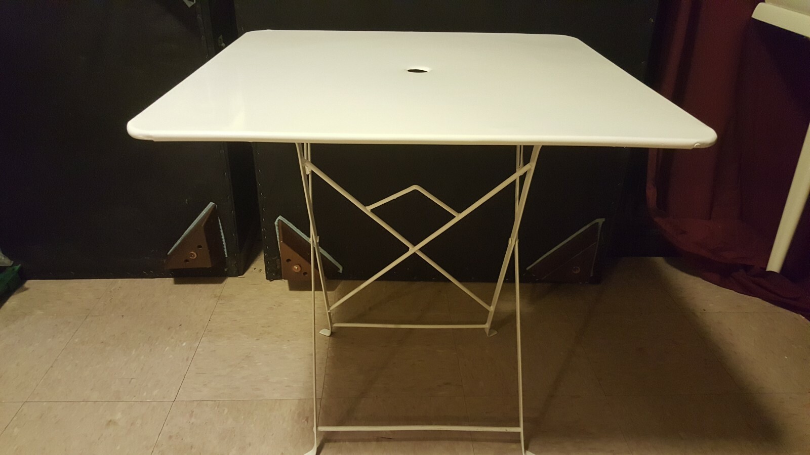 Metal 27″ x 27″ Square Patio Dining Table with umbrella hole in White