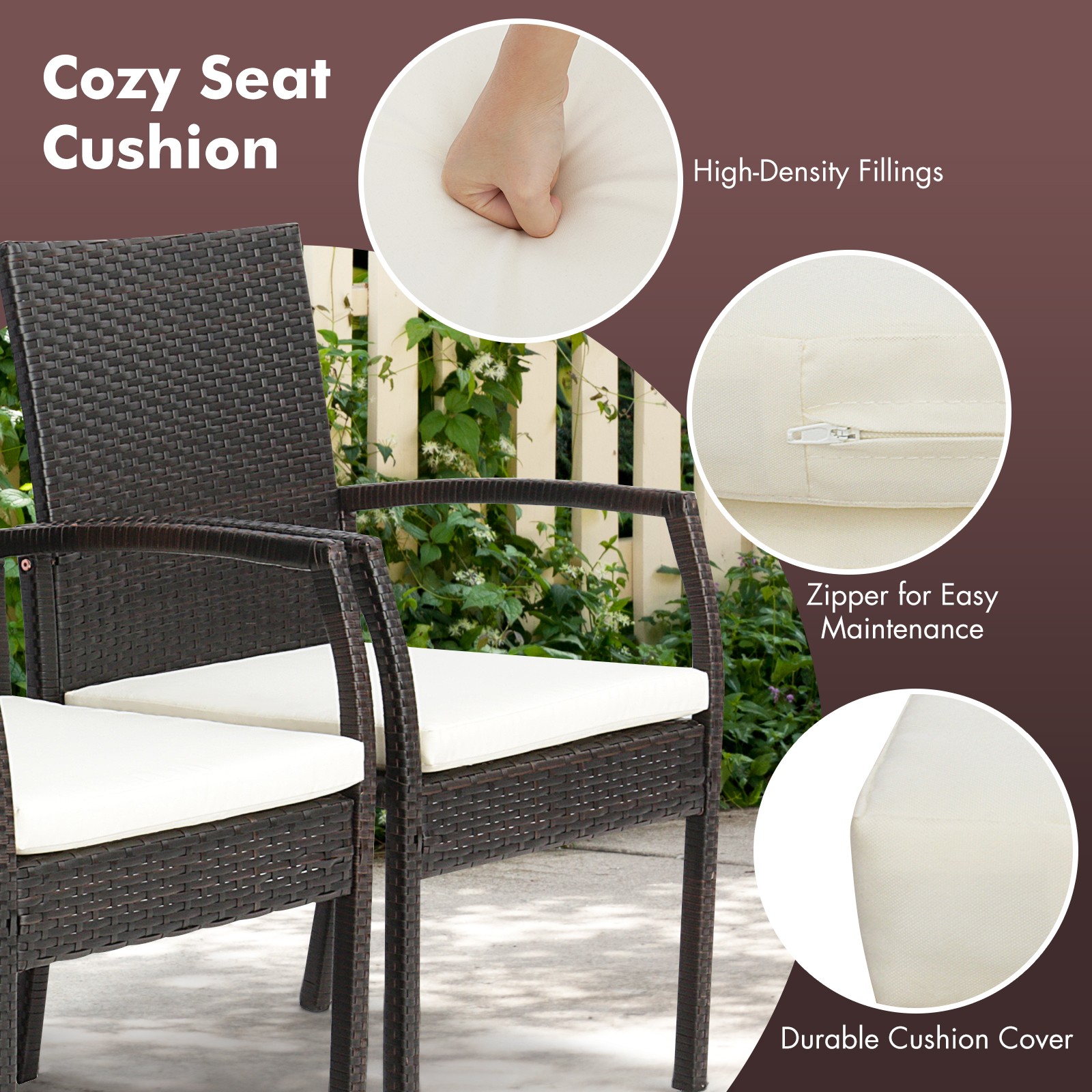 Patio 4PCS PE Wicker Dining Chairs W/Soft Zippered Cushion Armchairs Backyard