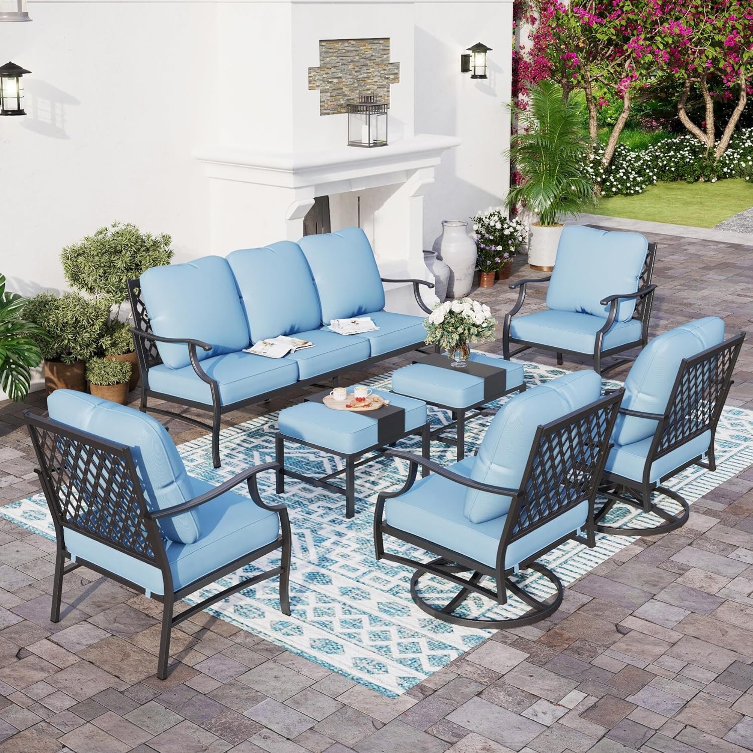 7 Pieces Patio Furniture Set Outdoor Conversation Set for Lawn Backyard 9-Seats
