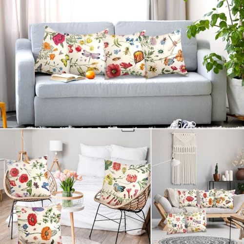 Mindsoft 9 Pcs Outdoor Patio Throw Pillow Covers 18 x 18 Summer Wildflower