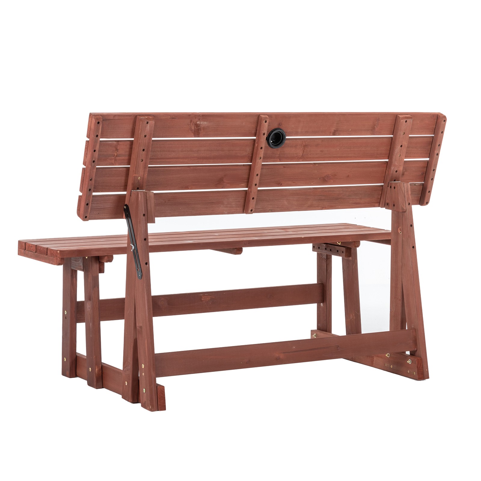 2-in-1 Convertible Bench Picnic Table, Outdoor Folding Set, Solid Wood