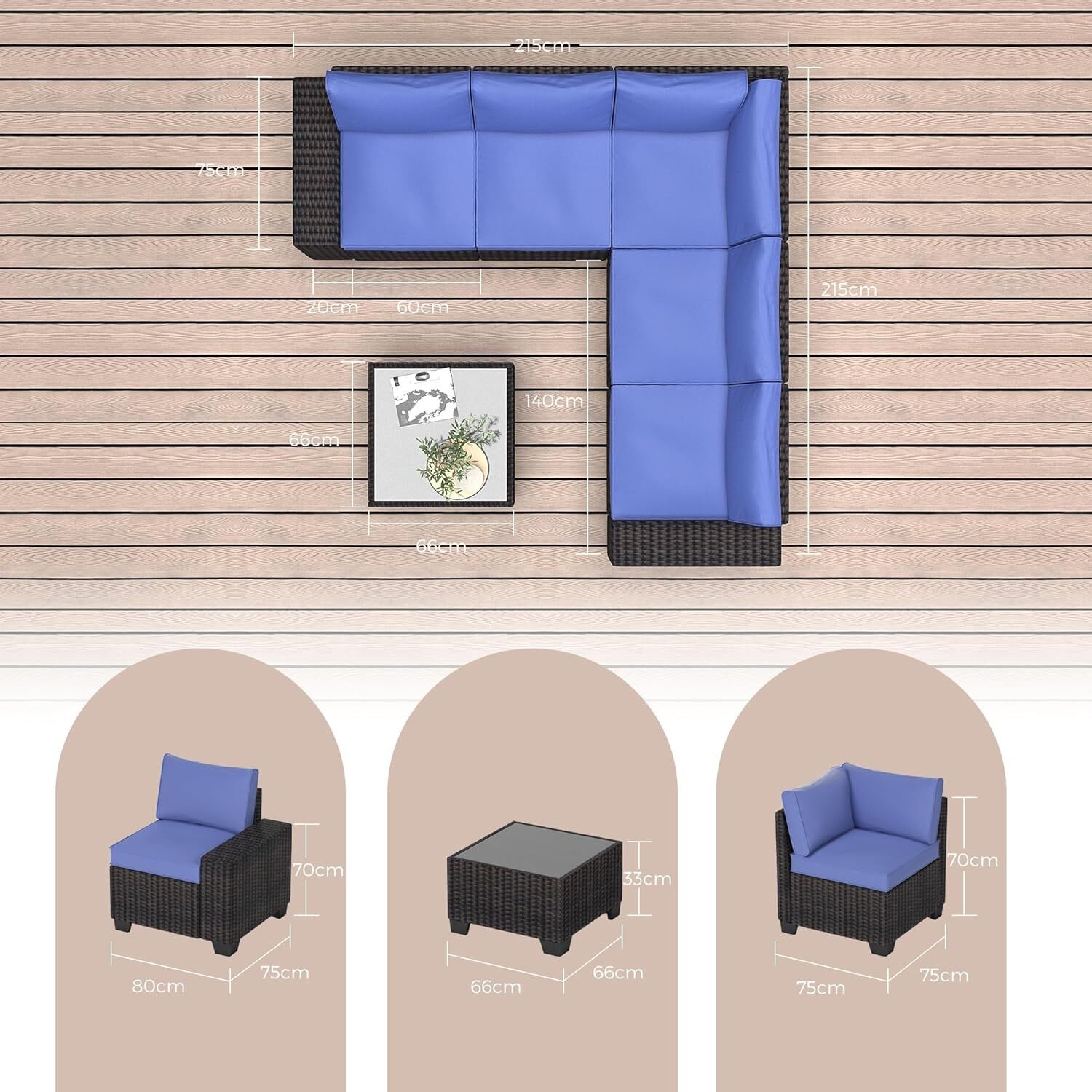 6-Piece Modular Outdoor Sectional Set, PE Rattan, UV/Weatherproof w/Coffee Table