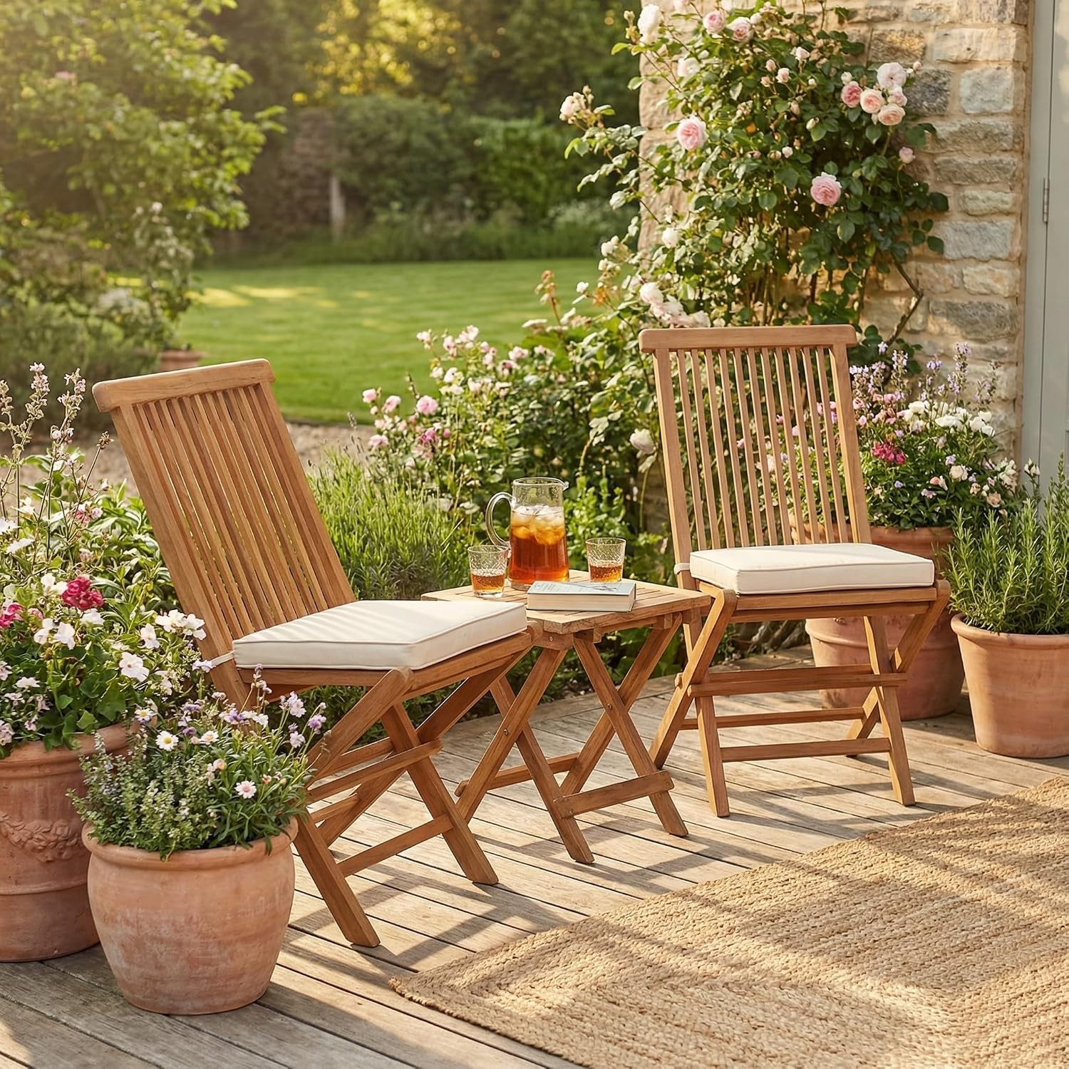 Folding Teak Wood Outdoor Chairs 2 Piece Set Garden Patio Teak Furniture Set