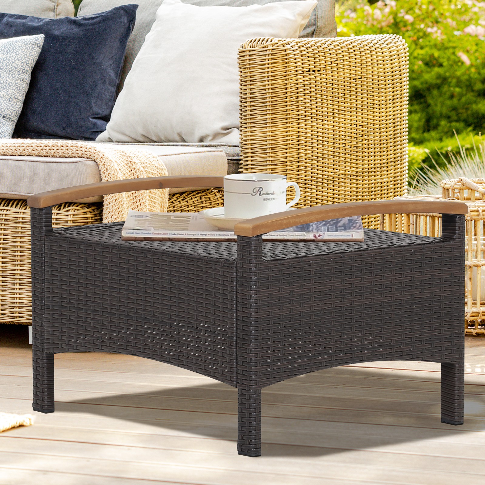 Patiojoy 2PCS Patio Ottoman w/ Sturdy Construction & Steel Frame Cushioned Red