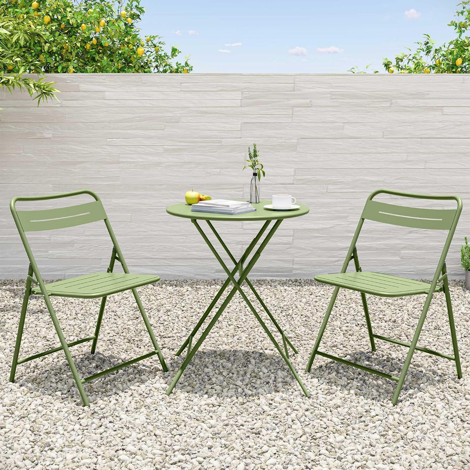 3-Piece Steel Folding Bistro Set, Premium Weather-Resistant Patio Table & 2 Chai