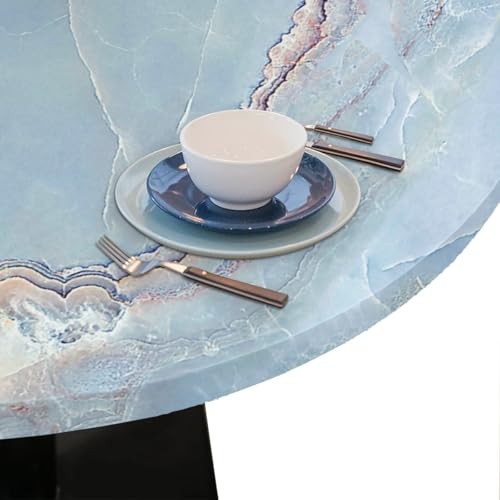 Round Tablecloth with Elastic Edge Blue Art Marble Fitted 48″ (Round) A:d-8