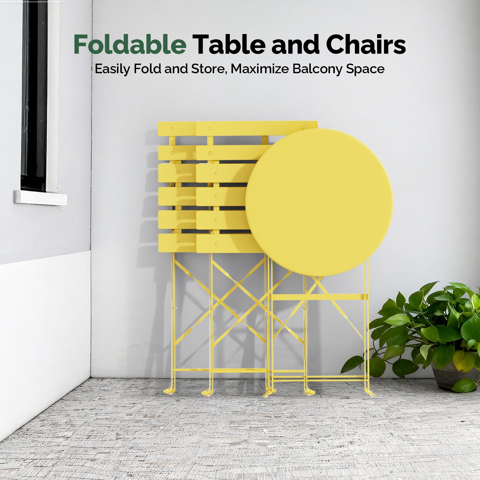 Folding Bistro Table, Chairs Dining Set 3Piece with Seat Cushions for In/Outdoor