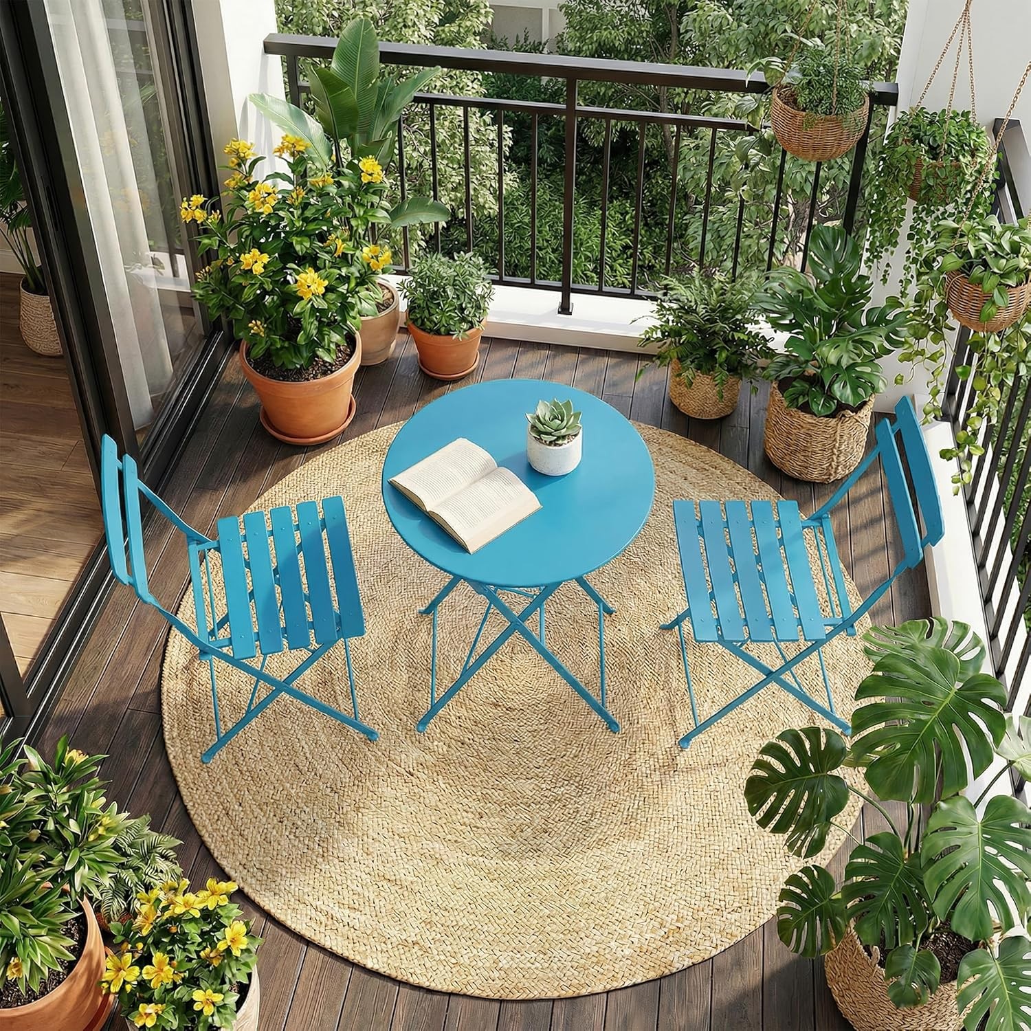 3 PCS Folding Bistro Set Patio Table and 2 Chairs Set Outdoor Balcony Furniture