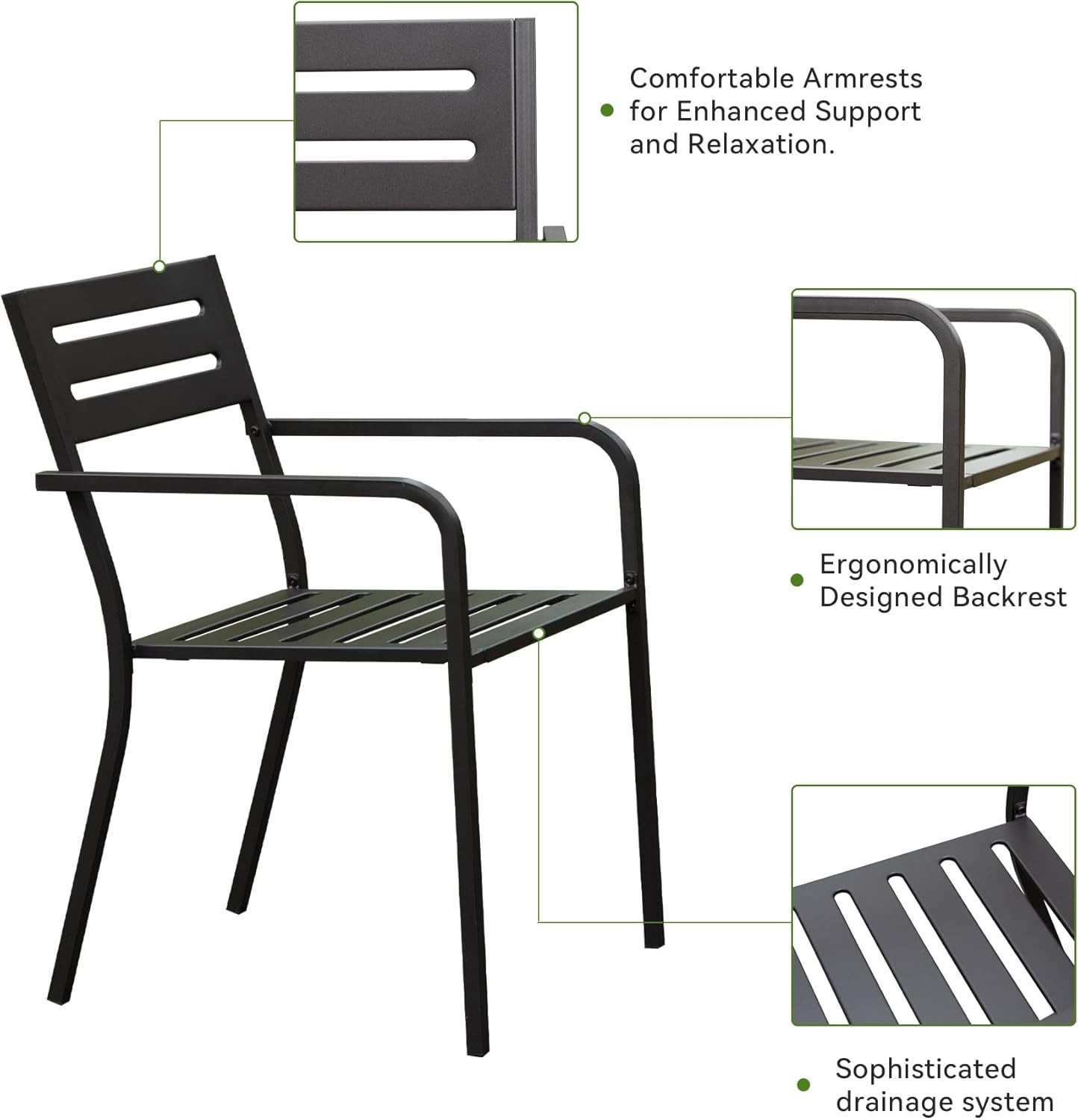 4-Pieces Patio Dining Chairs, Outdoor Heavy Duty Metal Chairs Set of 4