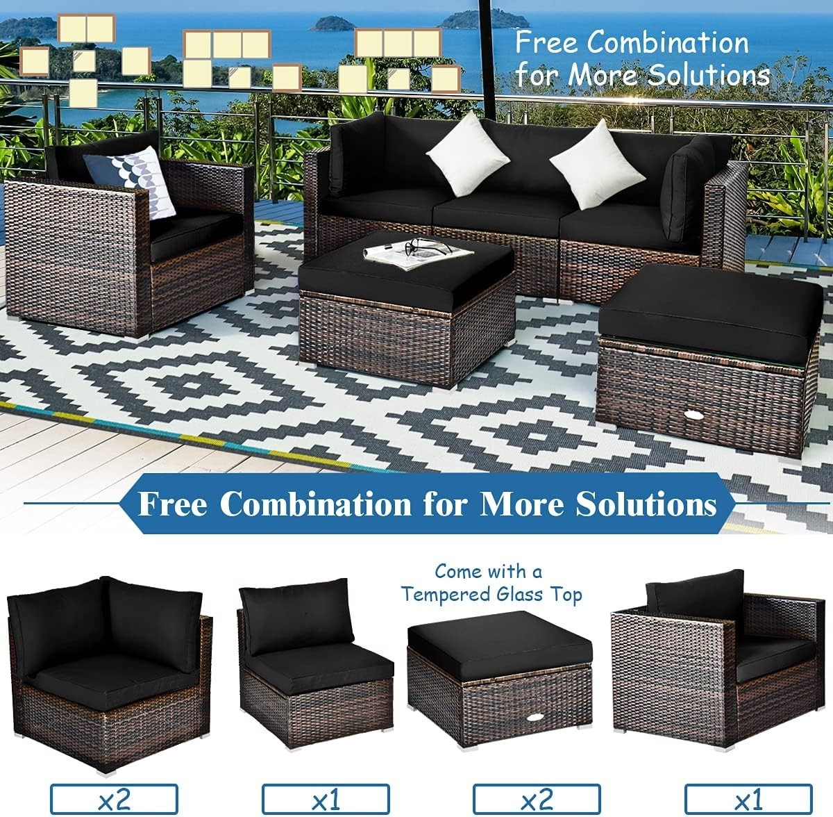 6-Piece Outdoor Wicker Sofa Set – Modern PE Rattan Patio Conversation Set