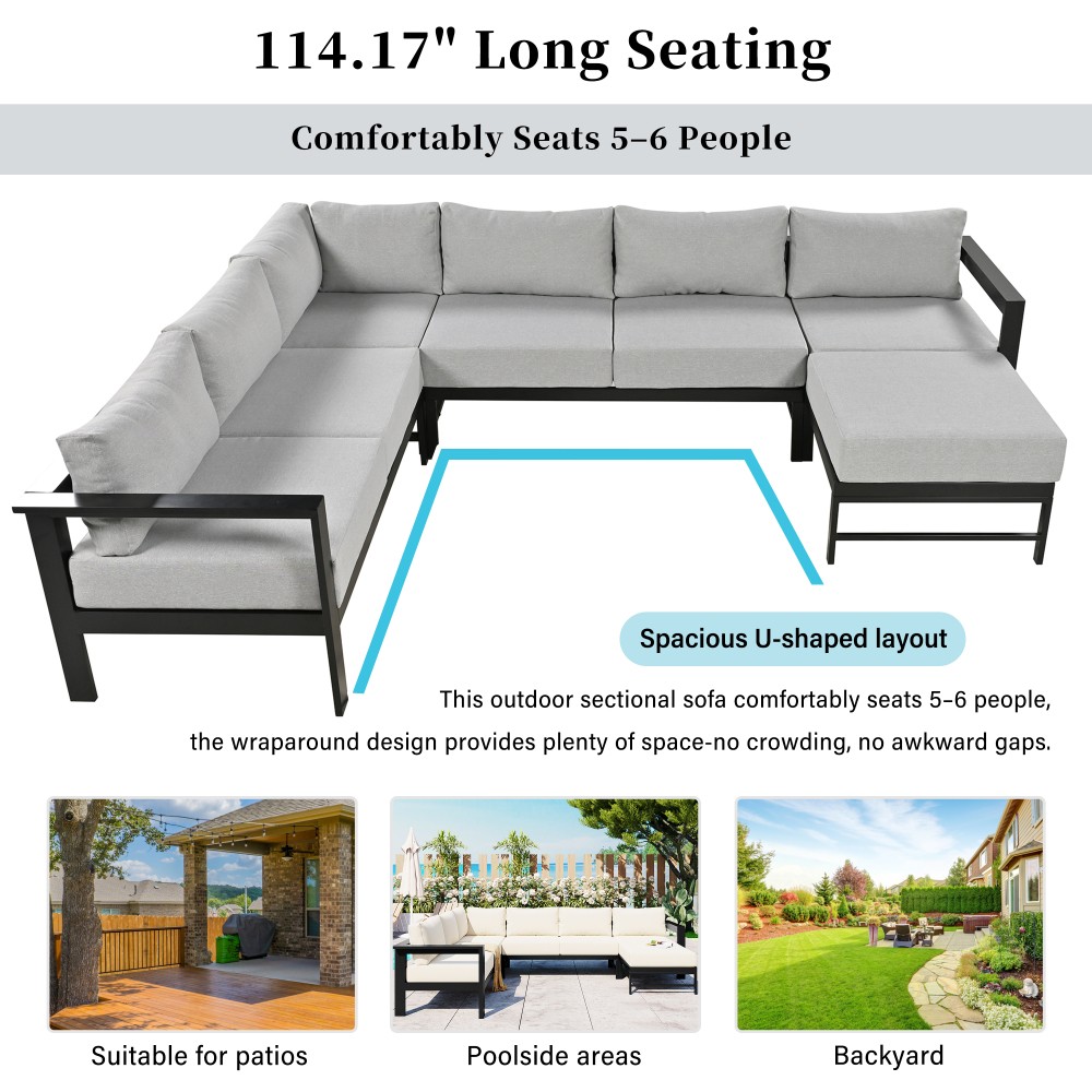Outdoor U-Shaped Sectional Sofa Set, Patio Furniture w/ Thick Cushions