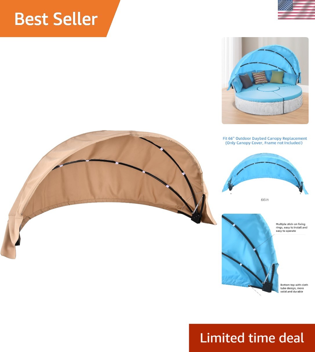 Beige Outdoor Patio Daybed Canopy – Durable, UV-Protected & Customizable