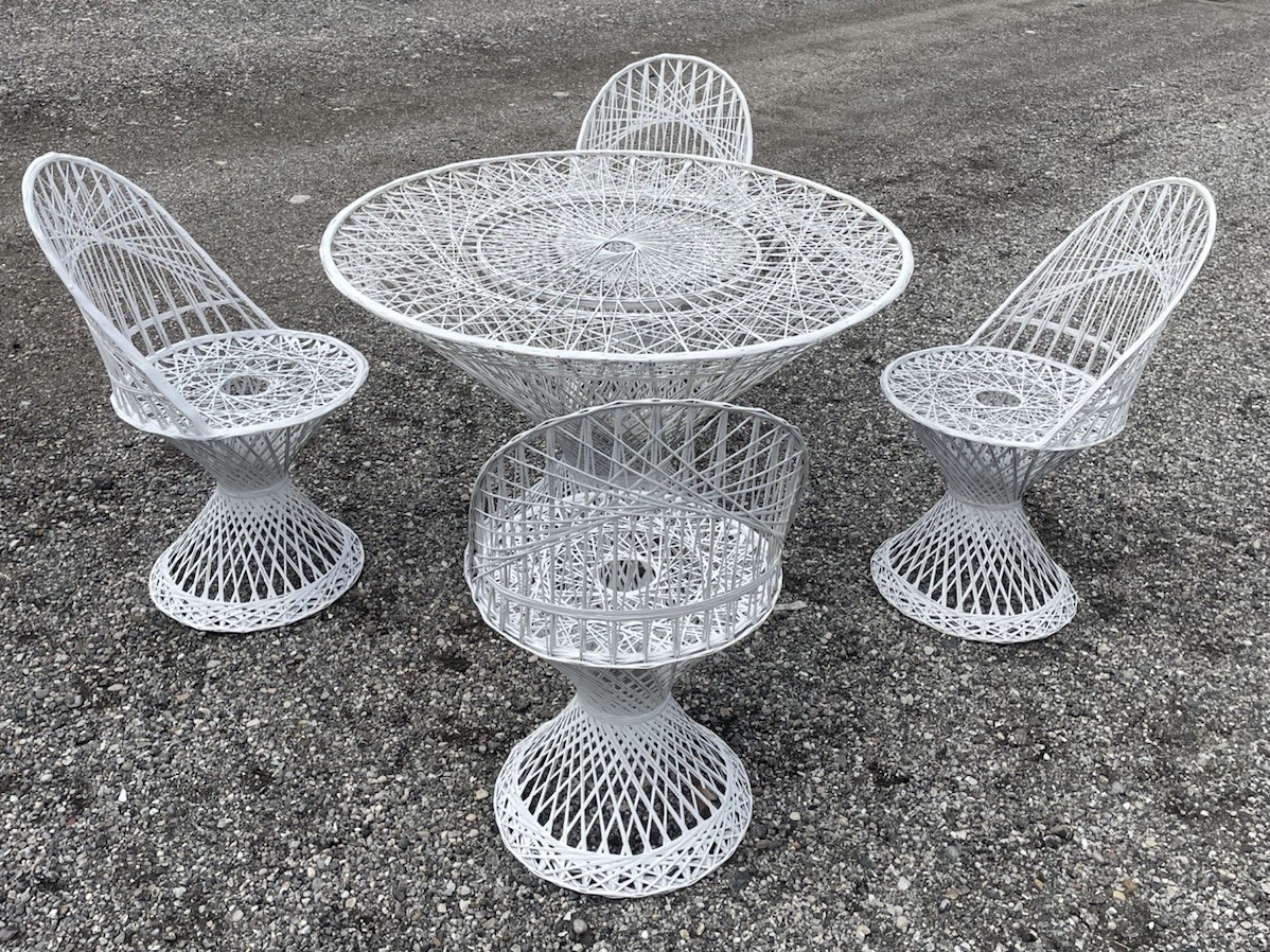 Vintage MCM Russell Woodard Spun Fiberglass Patio Dining Table 4 Chairs