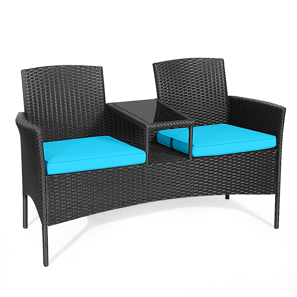 Topbuy Outdoor Rattan Furniture Wicker Patio Chair W/Cushions Turquoise
