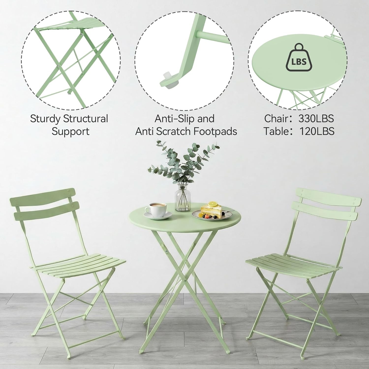 3-Piece Folding Bistro Set Weatherproof Patio Furniture Outdoor Table and Chairs