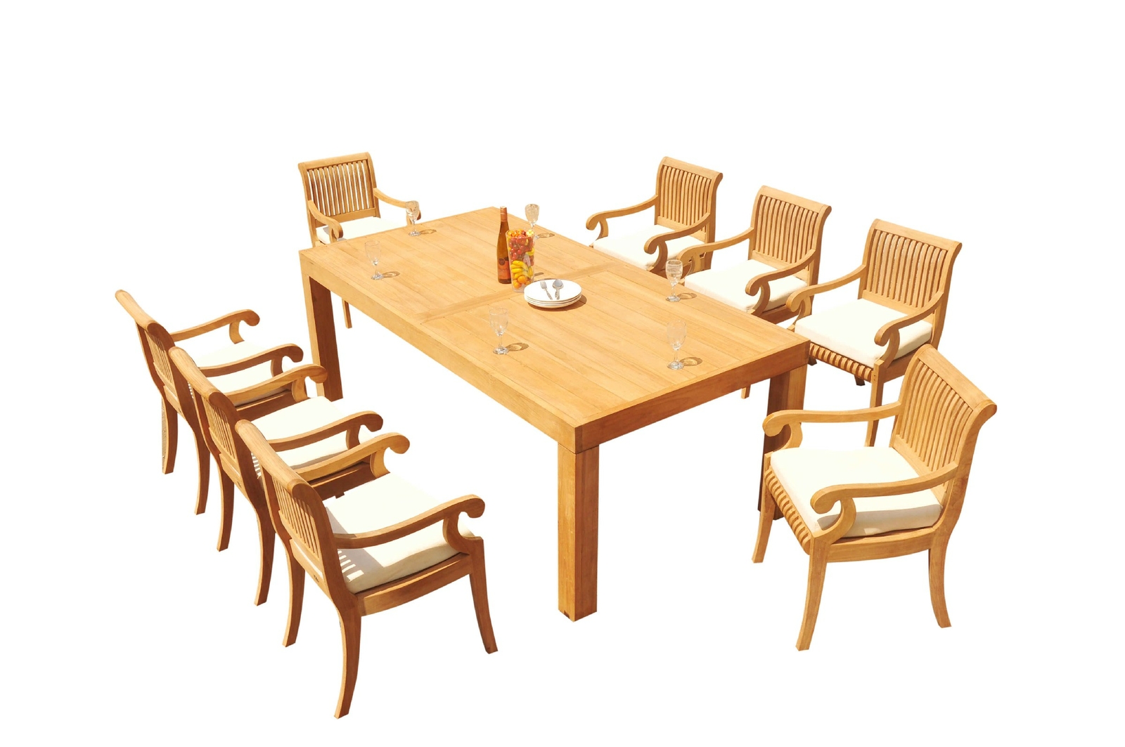 A-Grade Teak 9pc Dining 86″ Canberra Rectangle Table 8 Giva Arm Chairs Set Patio