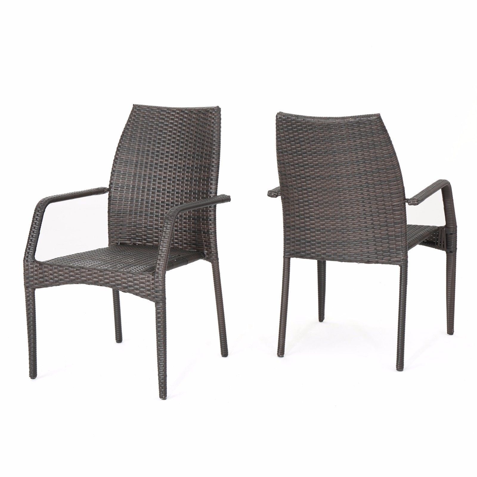 Dawson Outdoor 3 Piece Multi-brown Wicker Stacking Chair Chat Set