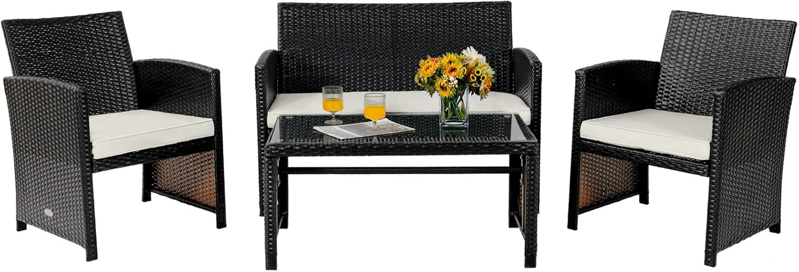 Stylish 4-Piece Outdoor Rattan Sofa Set with Cushions and Coffee Table