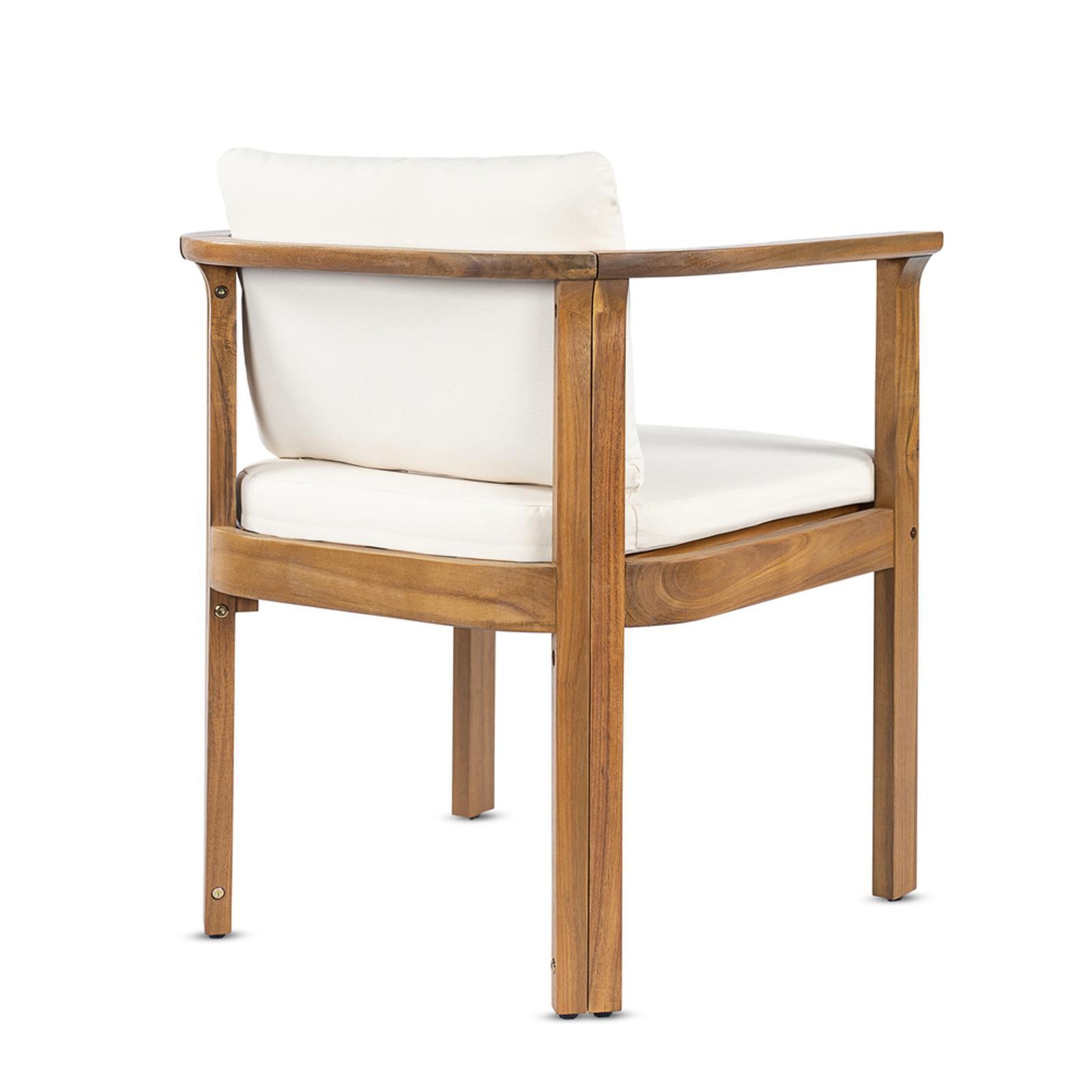 Outdoor Dining Chair Set of 2 with Curved Acacia Wood Arms, Teak Finish and
