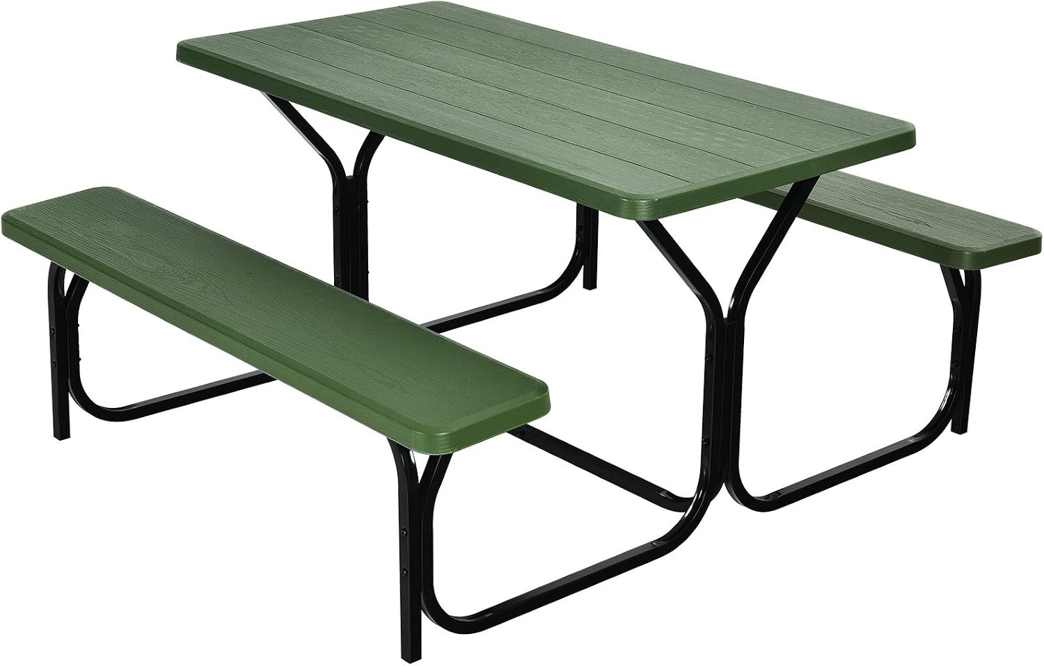 Picnic Table Bench Set Outdoor Camping All Weather Metal Base Wood-Like Texture