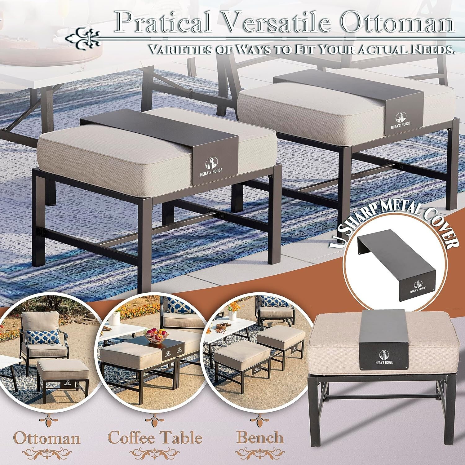 7 Piece Patio Furniture Set Outdoor Conversation Set for Lawn Garden Backyard