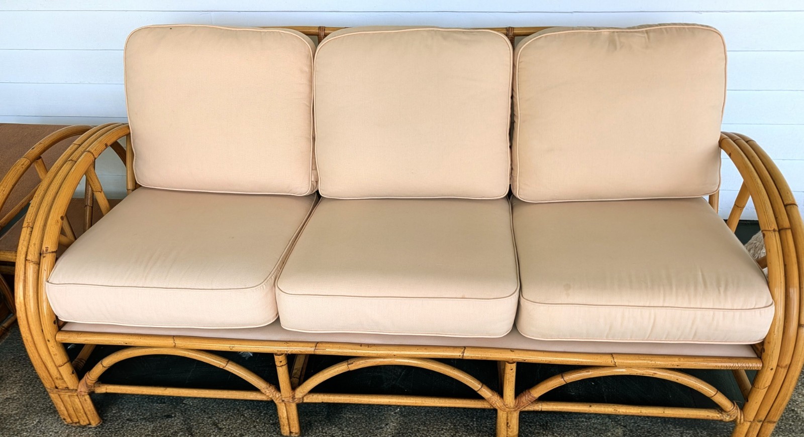 Ficks Reed Rattan Four-Piece Lanai GardenPatio Furniture Set with Beige Cushions