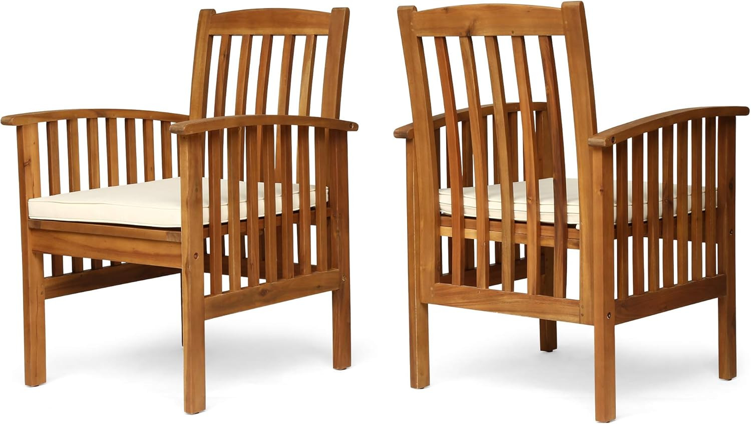 Set of 2 Brown & Cream Phoenix Acacia Patio Dining Chairs with Cushions