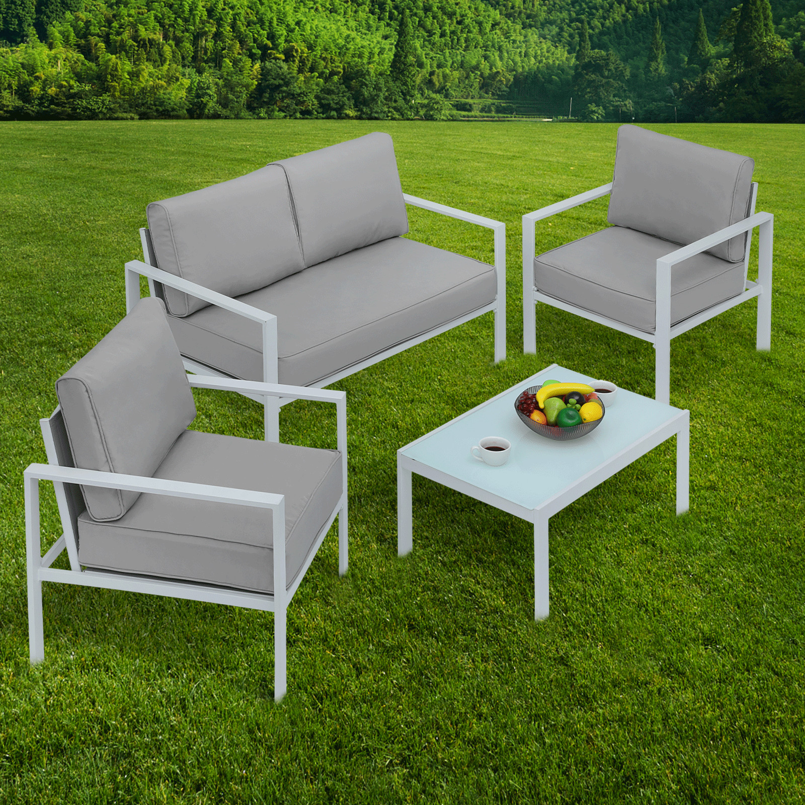 Patio Furniture Set 4 Piece Outdoor Love Seating&Coffee Table Removable Cushion