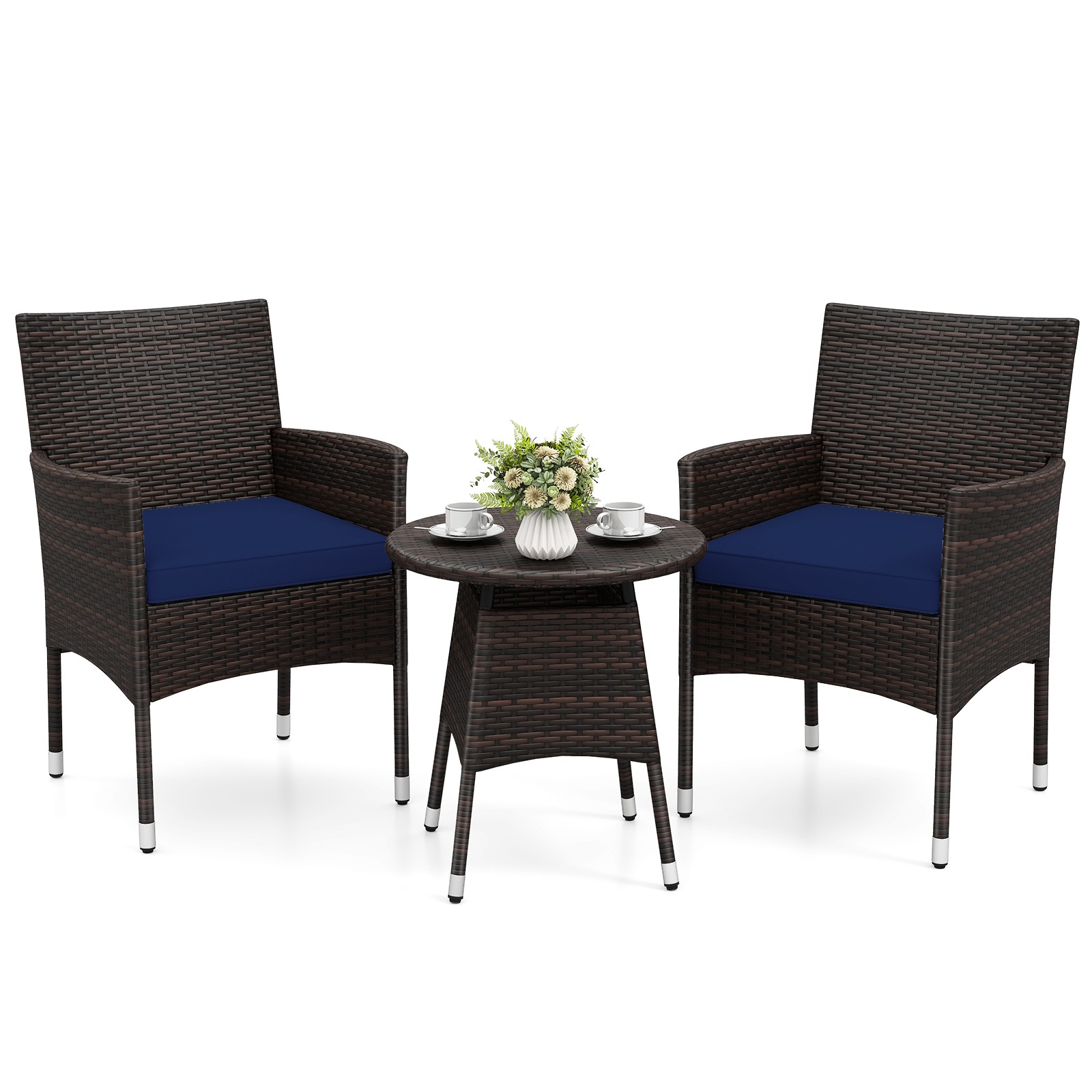 3 Piece Patio Furniture Set, Hand-Woven PE Wicker Conversation Set w/Armchairs
