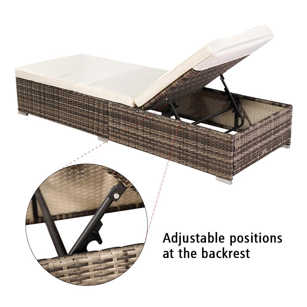 Adjustable Pool Chaise Lounge Chair Outdoor Cushion Rattan Wicker Patio Bench US