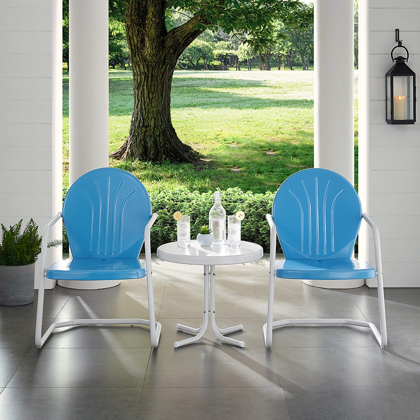 Iture Griffith 3piece Outdoor Chair And Side Table Set Retro Metal Bistro Patio