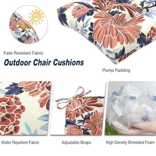 Outdoor Patio Wicker Chair Cushions Pack 19x19x4(Round Back) Red Chrysanthemum