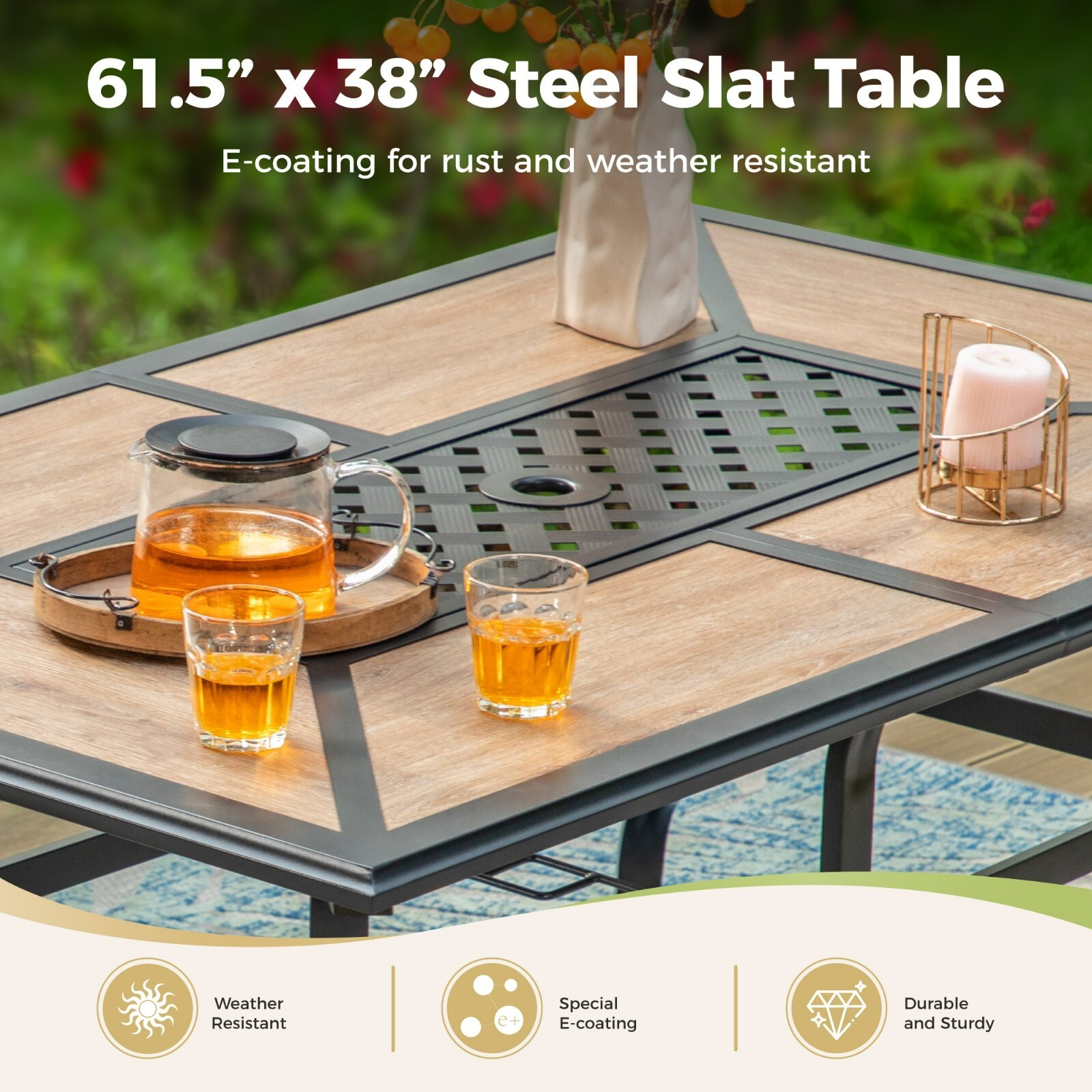 7pcs Patio Dining Set Metal Rectangle Table&Swivel Chairs Outdoor Furniture Set