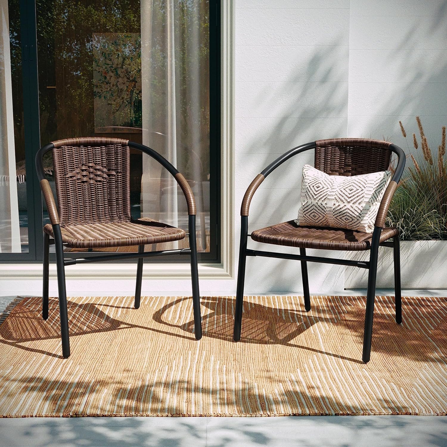 Lila Modern Rattan Indoor/Outdoor Stackable Dining Chairs, Stacking Rattan Bistr