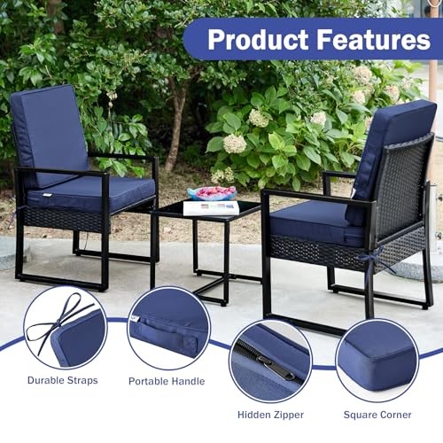 Outdoor Chair Cushion Set 24×24 Deep Seat Patio Furniture Navy Blue Waterproof